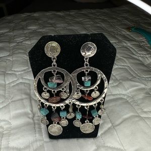 Bohemian Style Turquoise & Amber Chip Dangle Earrings